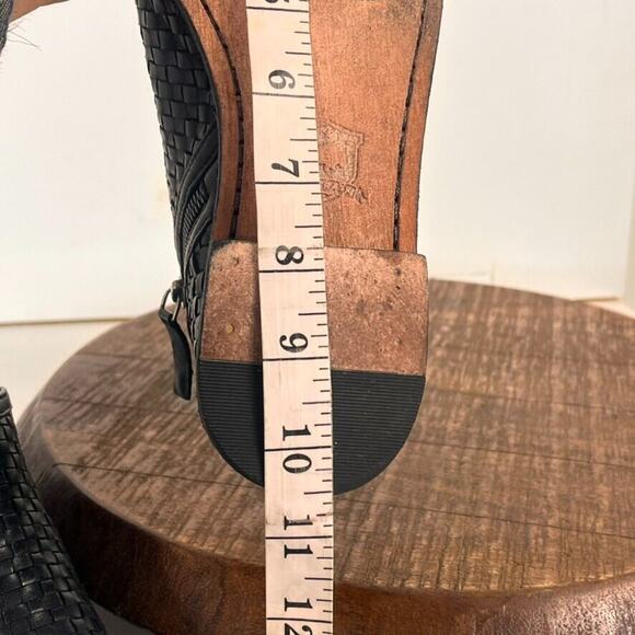 Trask Boots Womens Size 8 M Black Woven Leather Booties Double Zip Low Heel - Picture 10 of 12